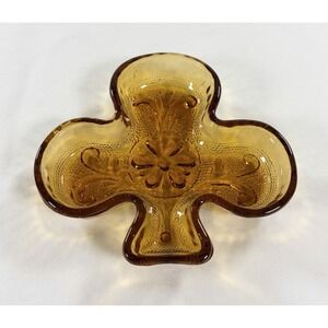 Vintage Indiana Glass Amber Tiara Clover Shamrock 4" Dish Ashtray Jewelry Tray
